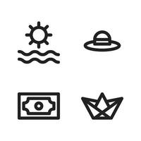 Summer Holiday icons set. sun, hat, money, paper boat. Perfect for website mobile app, app icons, presentation, illustration and any other projects vector