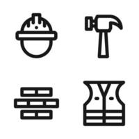 Labor Day icons set. worker helmet, hammer, wall bricks, vest jacket. Perfect for website mobile app, app icons, presentation, illustration and any other projects vector