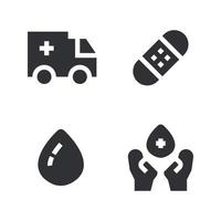 médico íconos colocar. ambulancia, vendaje, sangre, dar sangre. Perfecto para sitio web móvil aplicación, aplicación iconos, presentación, ilustración y ninguna otro proyectos vector