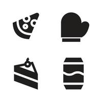 Food Drink icons set. slice pizza, gloves, cake, drink soda. Perfect for website mobile app, app icons, presentation, illustration and any other projects vector