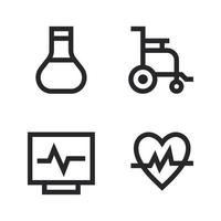 Medical icons set. flask lab, wheelchair, monitor, pulse. Perfect for website mobile app, app icons, presentation, illustration and any other projects vector