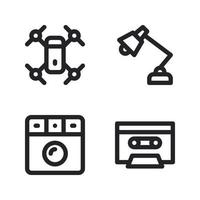 Electronics Device icons set. flying drone, lamp, washing machine, tape recorder. Perfect for website mobile app, app icons, presentation, illustration and any other projects vector