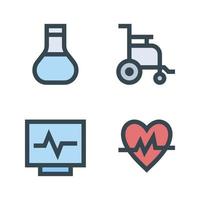 Medical icons set. flask lab, wheelchair, monitor, pulse. Perfect for website mobile app, app icons, presentation, illustration and any other projects vector