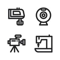 Electronics Device icons set. mixer blender, webcam, videgraphy, sewing machine. Perfect for website mobile app, app icons, presentation, illustration and any other projects vector