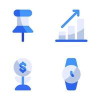 Business Management icons set. Pin marker, graph, profit, wristwatch. Perfect for website mobile app, app icons, presentation, illustration and any other projects vector