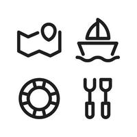 Adventure icons set. Map pin, boat, lifebuoy, bbq equipment. Perfect for website mobile app, app icons, presentation, illustration and any other projects vector