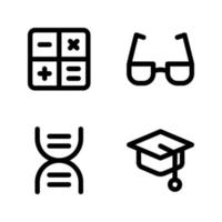 Back To School icons set. Math, eyeglasses, atom, graduation hat. Perfect for website mobile app, app icons, presentation, illustration and any other projects vector