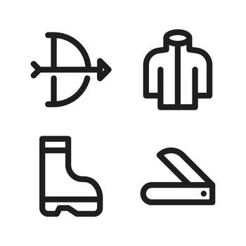 aventuras íconos colocar. flecha arco, chaqueta, botas, cuchillo. Perfecto para sitio web móvil aplicación, aplicación iconos, presentación, ilustración y ninguna otro proyectos vector
