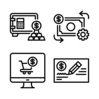 Currency Icons Set. money saving, cashflow, monitor, bank cheque. Perfect for website mobile app, app icons, presentation, illustration and any other projects. vector