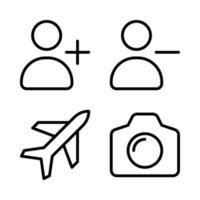 User Interface icons set. Add user, delete user, airplane, camera. Perfect for website mobile app, app icons, presentation, illustration and any other projects vector