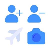 User Interface icons set. Add user, delete user, airplane, camera. Perfect for website mobile app, app icons, presentation, illustration and any other projects vector