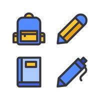 educación íconos colocar. mochila, lápiz, libro, bolígrafo. Perfecto para sitio web móvil aplicación, aplicación iconos, presentación, ilustración y ninguna otro proyectos vector