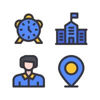 Education icons set. Alarm, school, teacher, pin. Perfect for website mobile app, app icons, presentation, illustration and any other projects vector