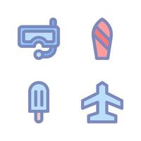 Summer Holiday icons set. goggles, surf board, ice cream, plane . Perfect for website mobile app, app icons, presentation, illustration and any other projects vector