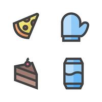 Food Drink icons set. slice pizza, gloves, cake, drink soda. Perfect for website mobile app, app icons, presentation, illustration and any other projects vector