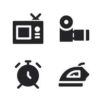 Electronics Device icons set. tv analog, videography handycam, alarm, iron. Perfect for website mobile app, app icons, presentation, illustration and any other projects vector