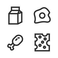 Food Drink icons set. Milk Box, fried egg, fried chicken, cheese. Perfect for website mobile app, app icons, presentation, illustration and any other projects vector