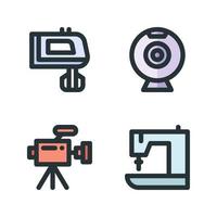 Electronics Device icons set. mixer blender, webcam, videgraphy, sewing machine. Perfect for website mobile app, app icons, presentation, illustration and any other projects vector