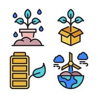 Ecology icons set. water plant, plant package, eco battery, wind energy. Perfect for website mobile app, app icons, presentation, illustration and any other projects vector