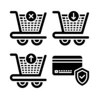 Ecommerce icons set. delete product, add product, out of cart, credit protection. Perfect for website mobile app, app icons, presentation, illustration and any other projects vector