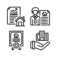 Real Estate icons set. Investment property, seller property, certificate, mortgage. Perfect for website mobile app, app icons, presentation, illustration and any other projects vector