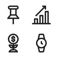 Business Management icons set. Pin marker, graph, profit, wristwatch. Perfect for website mobile app, app icons, presentation, illustration and any other projects vector