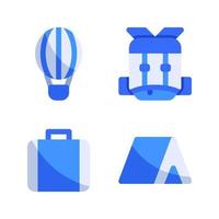 Adventure icons set. Hot air balloon, backpack, briefcase, tent. Perfect for website mobile app, app icons, presentation, illustration and any other projects vector