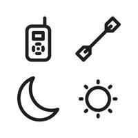 Adventure icons set. Walkie talkie, kayak, crescent moon, sun. Perfect for website mobile app, app icons, presentation, illustration and any other projects vector