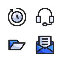 Business Management icons set. Time, headphone, open folder, email. Perfect for website mobile app, app icons, presentation, illustration and any other projects vector