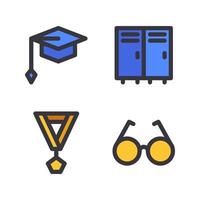 Education icons set. Graduation hat, locker room, medal, eyeglasses. Perfect for website mobile app, app icons, presentation, illustration and any other projects vector