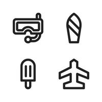Summer Holiday icons set. goggles, surf board, ice cream, plane . Perfect for website mobile app, app icons, presentation, illustration and any other projects vector