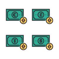 Currency Icons Set. euro, pound, yen increase, dollar decrease. Perfect for website mobile app, app icons, presentation, illustration and any other projects vector