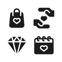 Romance icons set. shopping bag, relationship, diamond, calendar. Perfect for website mobile app, app icons, presentation, illustration and any other projects vector