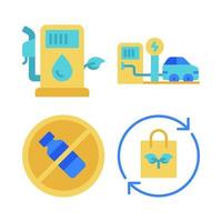 Ecology icons set. eco station, charging station, no plastic bottles, recycle bag. Perfect for website mobile app, app icons, presentation, illustration and any other projects vector