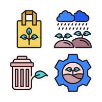 Ecology icons set. recycle bag, rain plant, trash bin, plant management. Perfect for website mobile app, app icons, presentation, illustration and any other projects vector