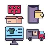 Ecommerce icons set. Rating, smartphone, monitor, truck delivery. Perfect for website mobile app, app icons, presentation, illustration and any other projects
