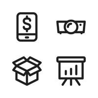 Business Management icons set. Smartphone, projector, unboxing, presentation board. Perfect for website mobile app, app icons, presentation, illustration and any other projects vector