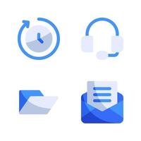 Business Management icons set. Time, headphone, open folder, email. Perfect for website mobile app, app icons, presentation, illustration and any other projects vector