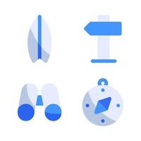 Adventure icons set. Surf board, sign board, binoculars, compass. Perfect for website mobile app, app icons, presentation, illustration and any other projects vector