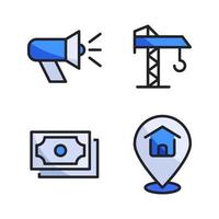 Real Estate icons set. Advertising, crane, payment, pin house. Perfect for website mobile app, app icons, presentation, illustration and any other projects vector