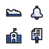 Back To School icons set. Shoes, bell, school building, certificate. Perfect for website mobile app, app icons, presentation, illustration and any other projects vector