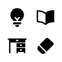 Back To School icons set. Lamp, open book, desk, eraser. Perfect for website mobile app, app icons, presentation, illustration and any other projects vector