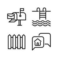 Real Estate icons set. Post mail, swimming pool, fence, conversation. Perfect for website mobile app, app icons, presentation, illustration and any other projects vector