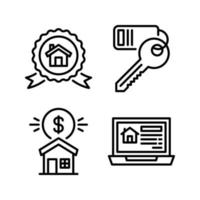 Real Estate icons set. Badge, Key, Sell home, Laptop. Perfect for website mobile app, app icons, presentation, illustration and any other projects vector