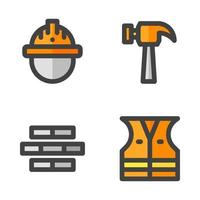 Labor Day icons set. worker helmet, hammer, wall bricks, vest jacket. Perfect for website mobile app, app icons, presentation, illustration and any other projects vector