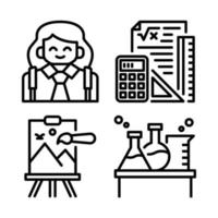 educación íconos colocar. estudiante chica, matemáticas, pintar lienzo, química laboratorio. Perfecto para sitio web móvil aplicación, aplicación iconos, presentación, ilustración y ninguna otro proyectos vector