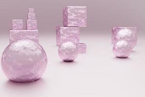 3d rose gold cubes and spheres.Abstract primitive shapes on rose gold background. 3d illustration. 3d rendering. photo