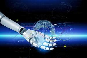 3D rendering. Artificial intelligence,AI research of robot and cyborg development for future,digital smart world metaverse concept. photo
