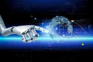 3D rendering. Artificial intelligence,AI research of robot and cyborg development for future,digital smart world metaverse concept. photo