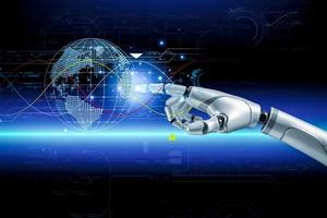 3D rendering. Artificial intelligence,AI research of robot and cyborg development for future,digital smart world metaverse concept. photo